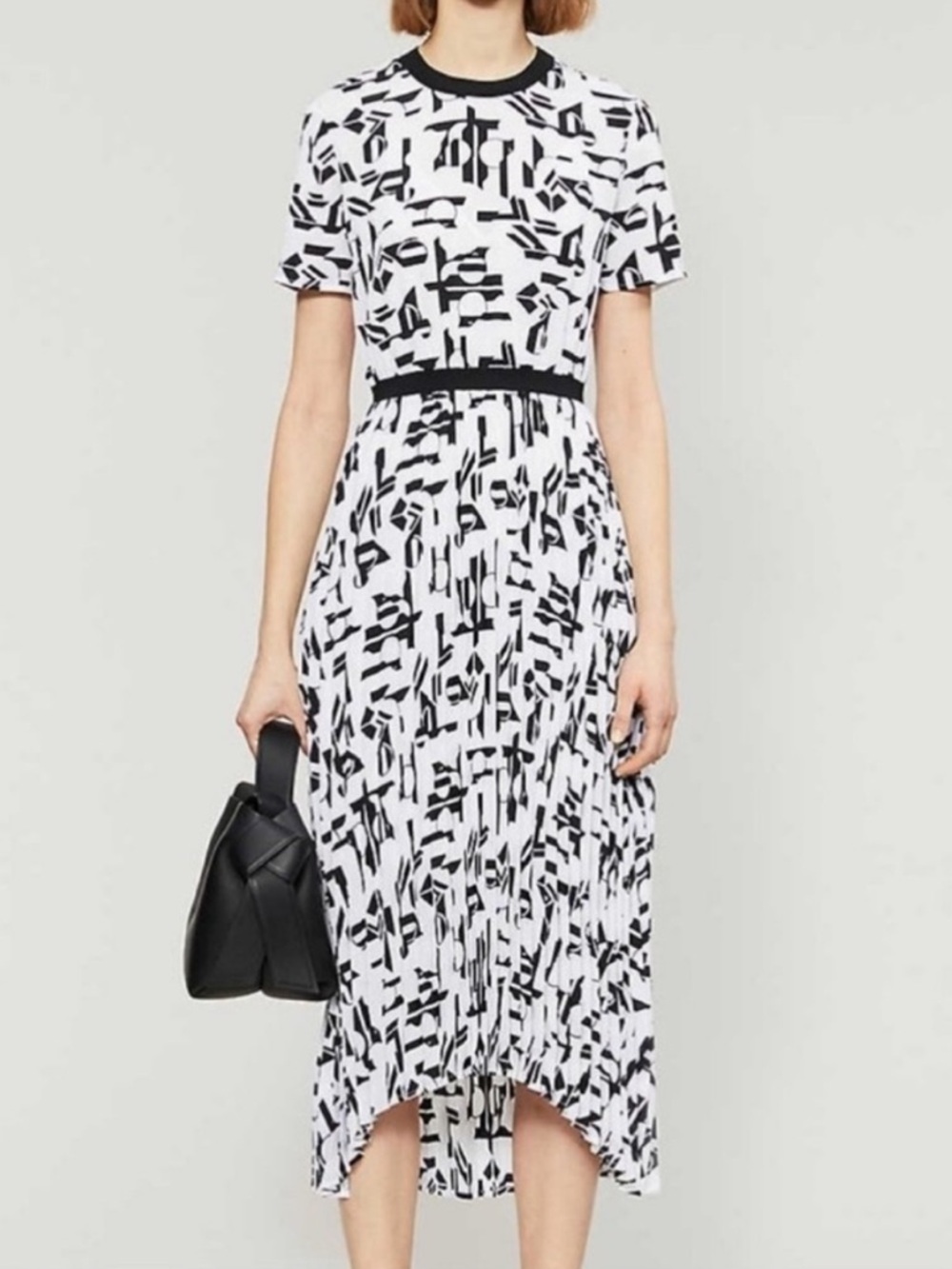 Maje Rosyla Black & White Pleated Print Dress